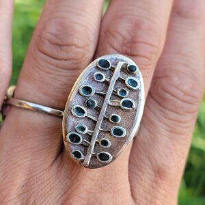 Artisan handmade brutalist ISRAEL 925 sterling silver OOAK raw sapphire tree bru